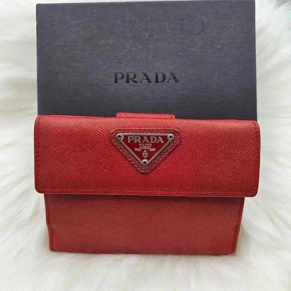 Prada Red Saffiano Leather Bifold  Wallet